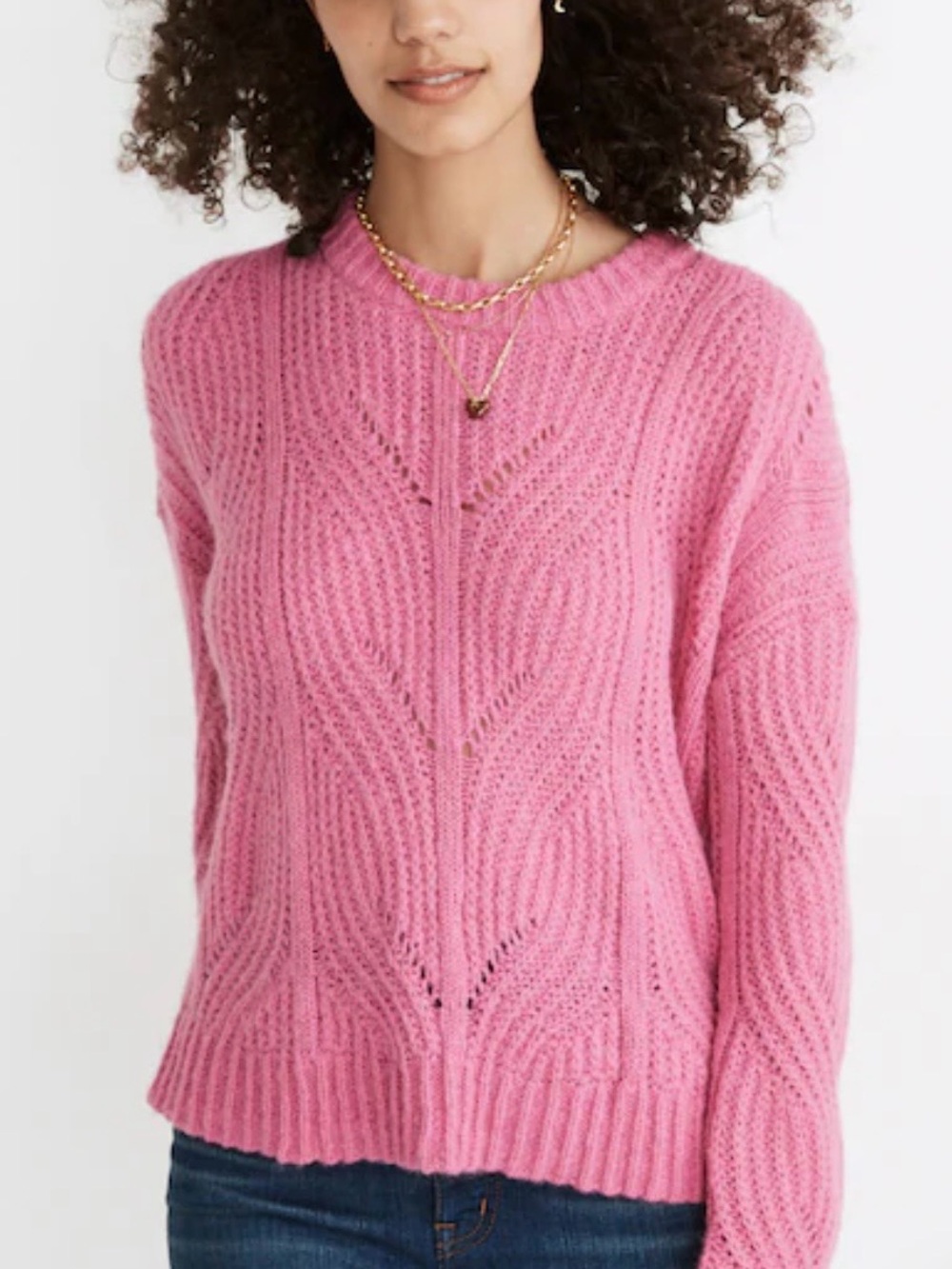 NWOT Madewell Alpaca Blend Openwork Pullover Pink Cable Knit Sweater $110-$128